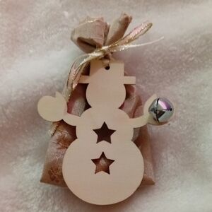 Wooden Snowman Ornament with Bell